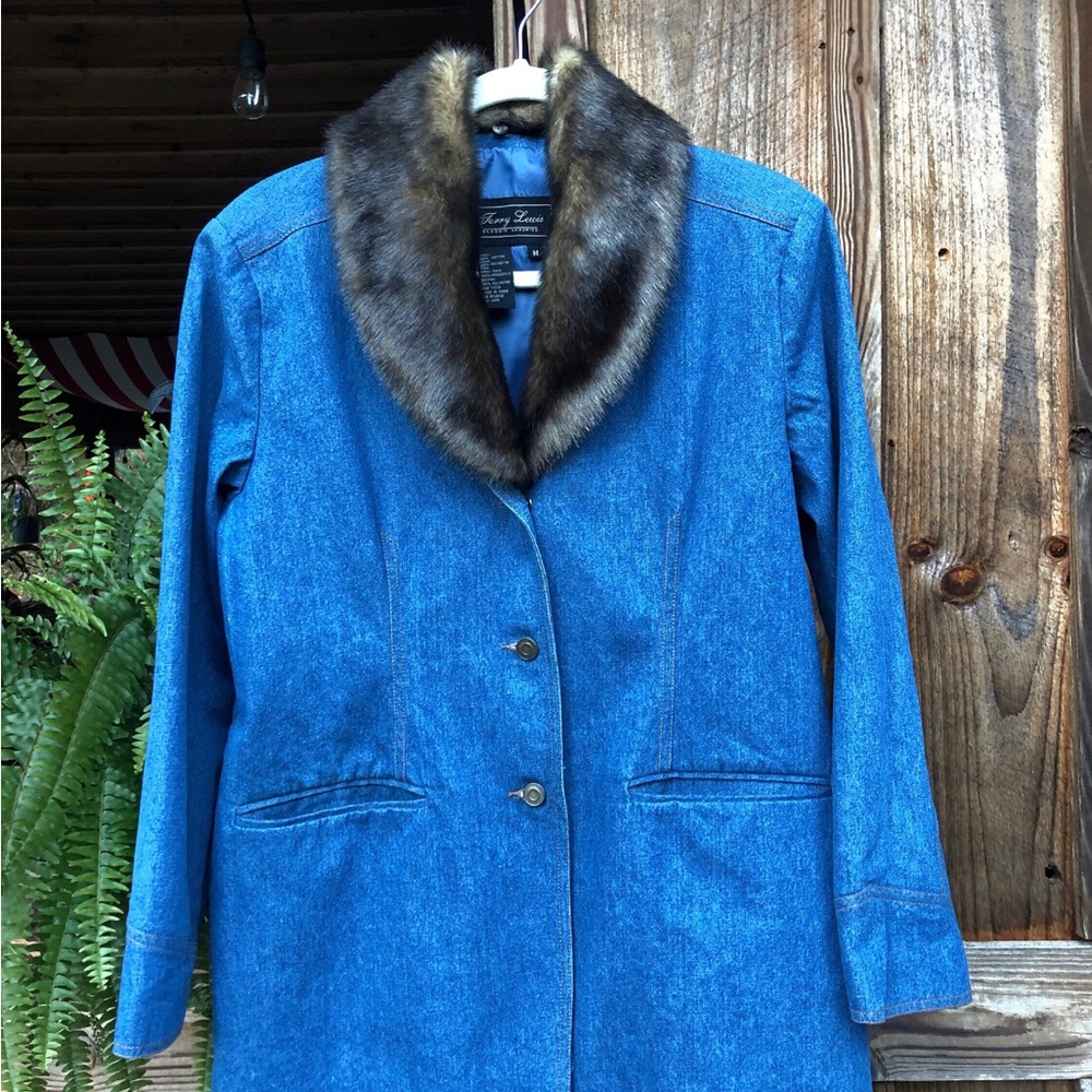 Vintage Denim Faux Fur Collar Coat